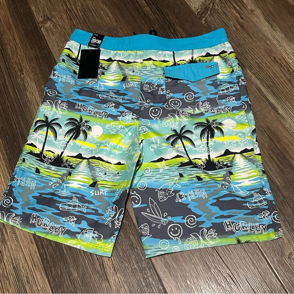 Hurley blue lazer tropical board shorts Swim trunks size 20 /30